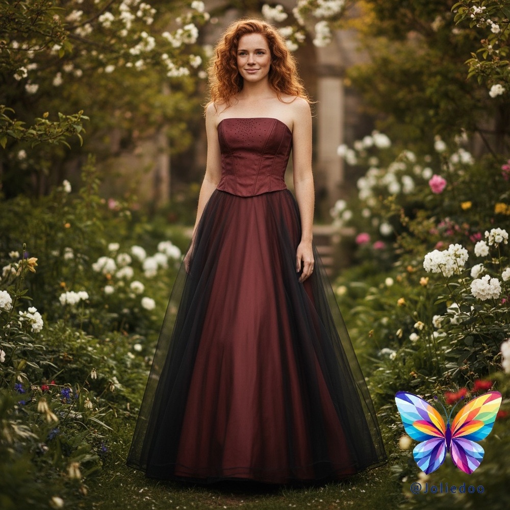Elegant Strapless Burgundy/Coral and Black Evening Gown Ball Weddind ALine Dress